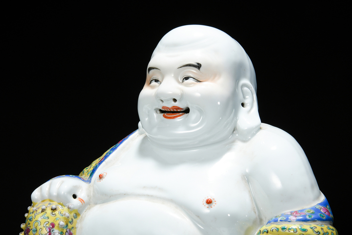 古玩陶瓷彌勒佛粉彩塑像真品鑒賞圖