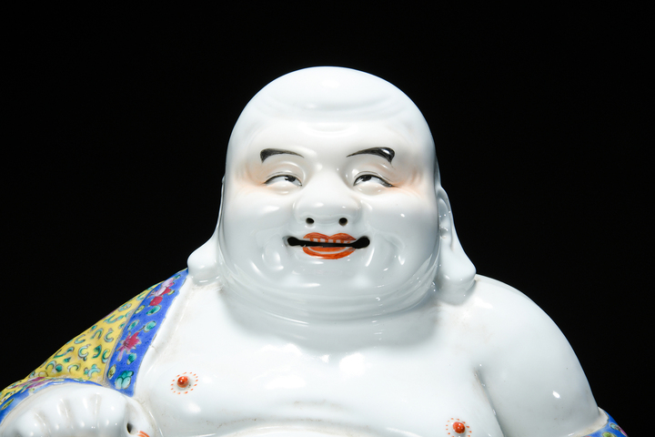 古玩陶瓷彌勒佛粉彩塑像真品鑒賞圖