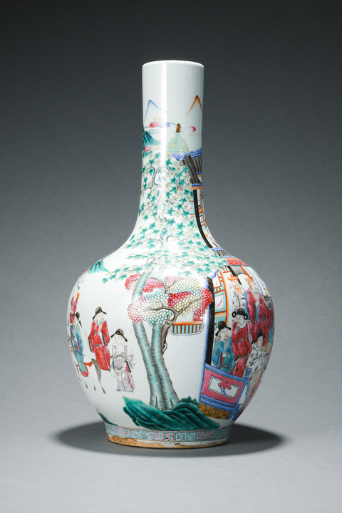 古玩陶瓷人物紋粉彩天球瓶真品鑒賞圖