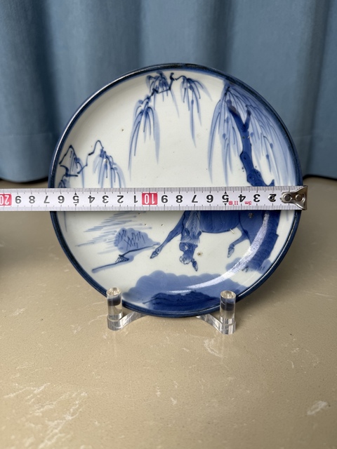 古玩陶瓷清中期 柳蔭駿馬圖盤拍賣，當前價格950元