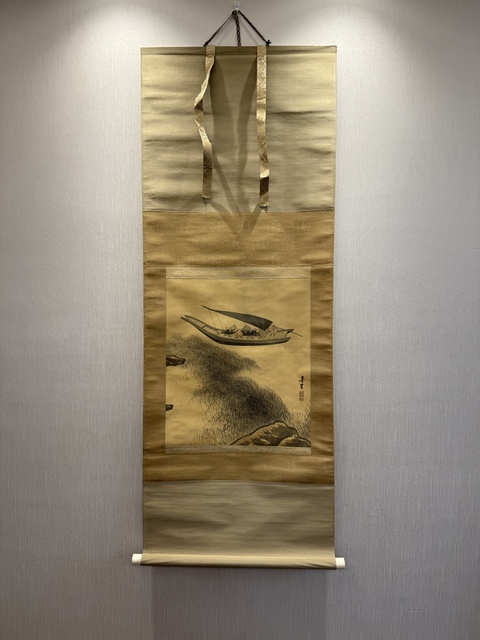 古玩字畫清晚期 老絹畫 行舟飲樂圖真品鑒賞圖