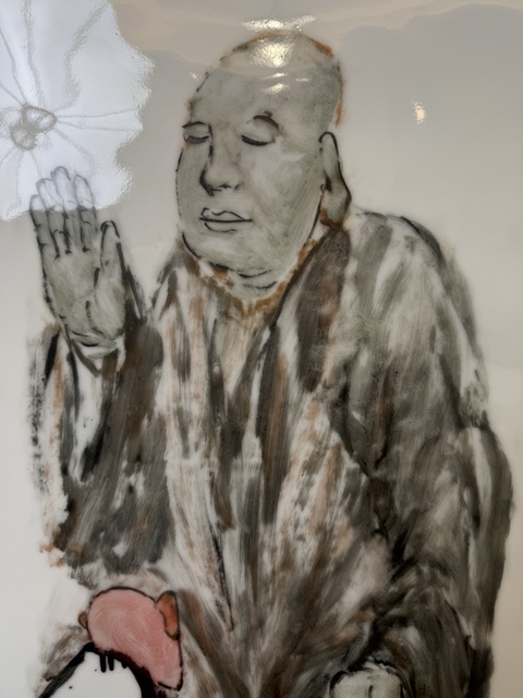 古玩陶瓷張修道大師真跡 瓷板畫 釉下窯變五彩求佛圖拍賣，當前價格1800元