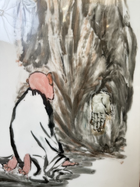 古玩陶瓷張修道大師真跡 瓷板畫 釉下窯變五彩求佛圖拍賣，當前價格1800元