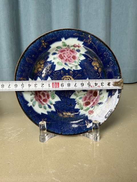 古玩陶瓷清雍正 極品灑藍釉開窗粉彩描金賞盤拍賣，當前價格1900元