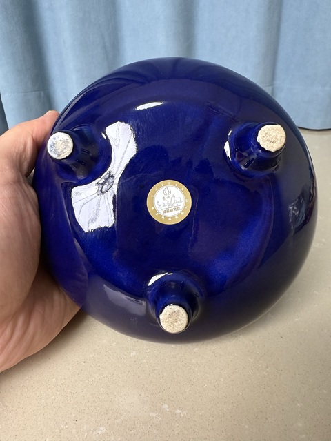 古玩陶瓷民國 祭藍(lán)釉雙耳三足爐拍賣，當(dāng)前價格1500元