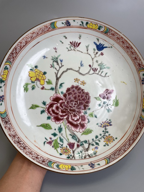 古玩陶瓷清雍正 粉彩花卉紋大盤拍賣，當前價格1200元