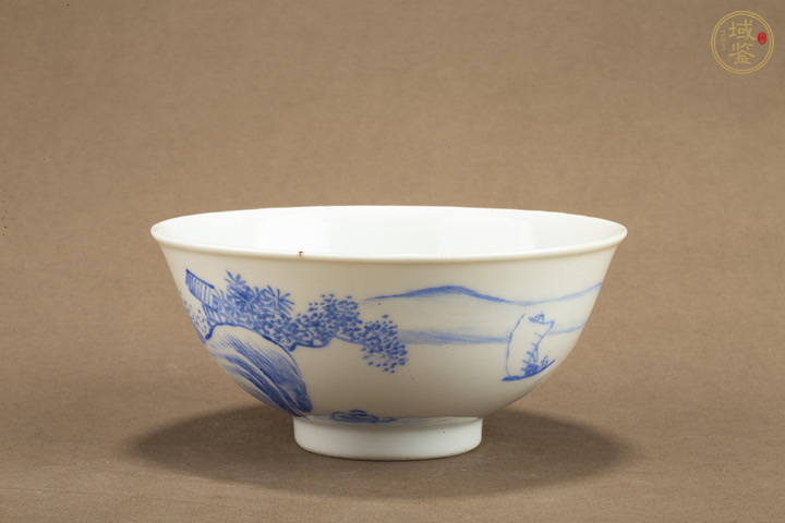 古玩陶瓷民國 藍料彩山水行舟紋碗拍賣，當前價格850元