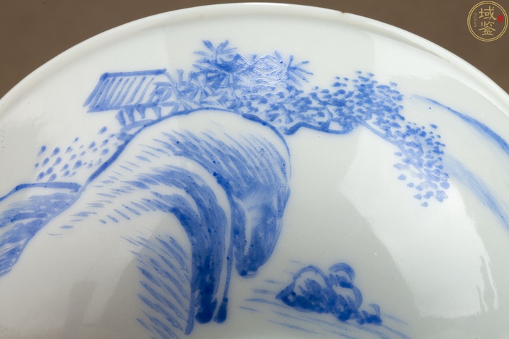 古玩陶瓷民國 藍料彩山水行舟紋碗拍賣，當前價格850元