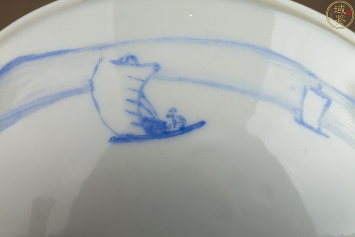 古玩陶瓷民國 藍料彩山水行舟紋碗拍賣，當前價格850元