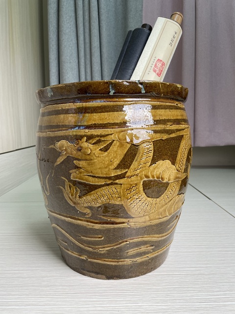 古玩陶瓷民國解放初 雙龍戲珠紋大卷缸拍賣，當前價格380元