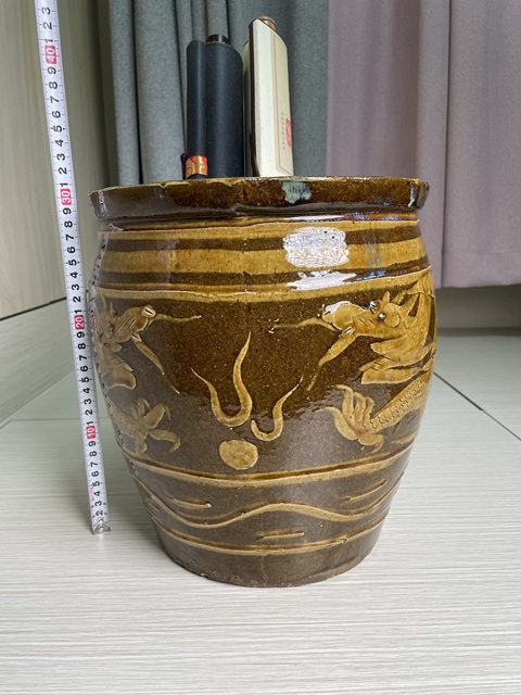 古玩陶瓷民國解放初 雙龍戲珠紋大卷缸拍賣，當前價格380元