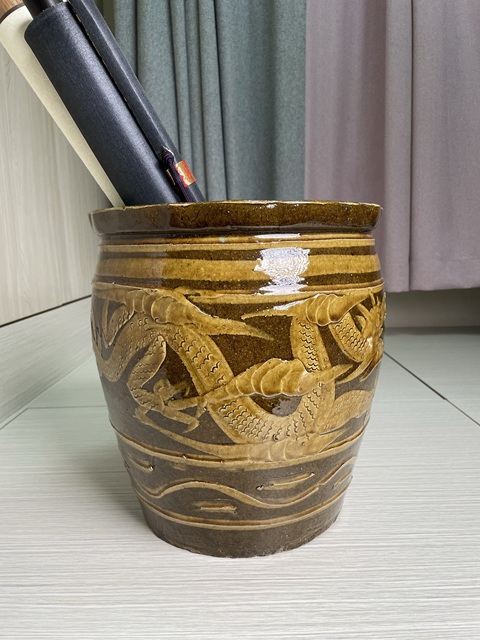 古玩陶瓷民國解放初 雙龍戲珠紋大卷缸拍賣，當前價格380元