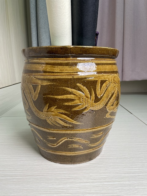 古玩陶瓷民國解放初 雙龍戲珠紋大卷缸拍賣，當前價格380元