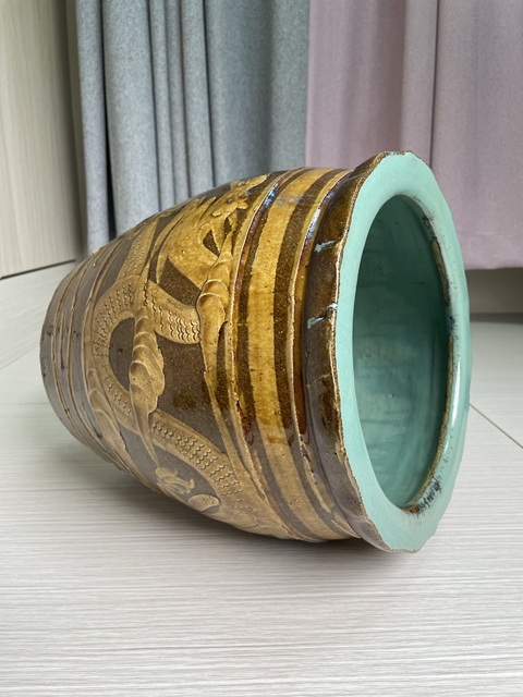 古玩陶瓷民國解放初 雙龍戲珠紋大卷缸拍賣，當前價格380元