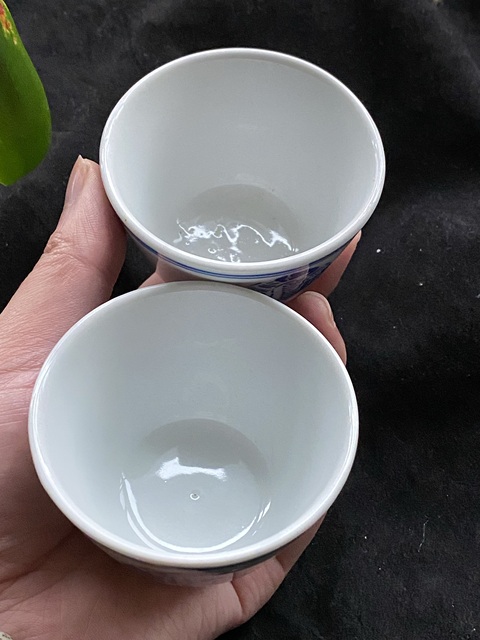 古玩陶瓷青花團鶴紋仰鐘杯真品鑒賞圖