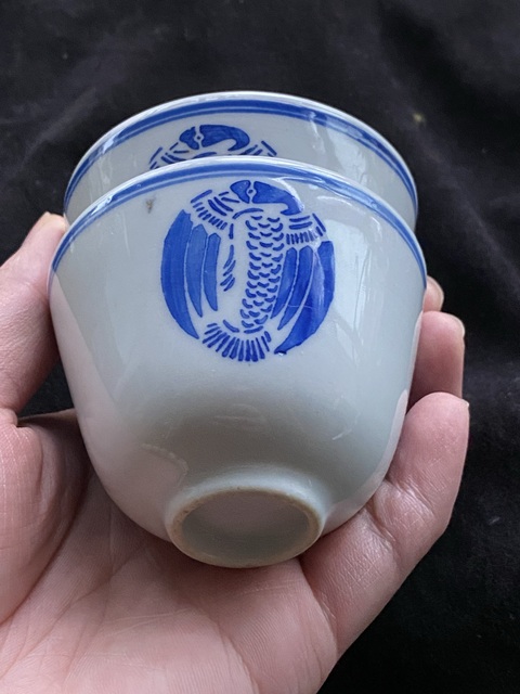 古玩陶瓷青花團鶴紋仰鐘杯真品鑒賞圖