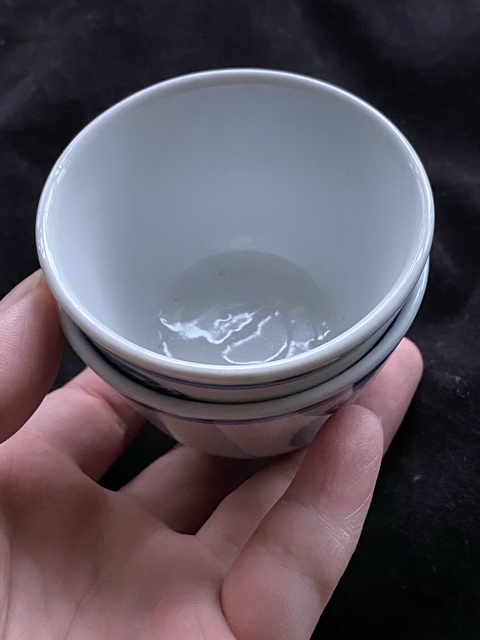 古玩陶瓷青花團鶴紋仰鐘杯真品鑒賞圖