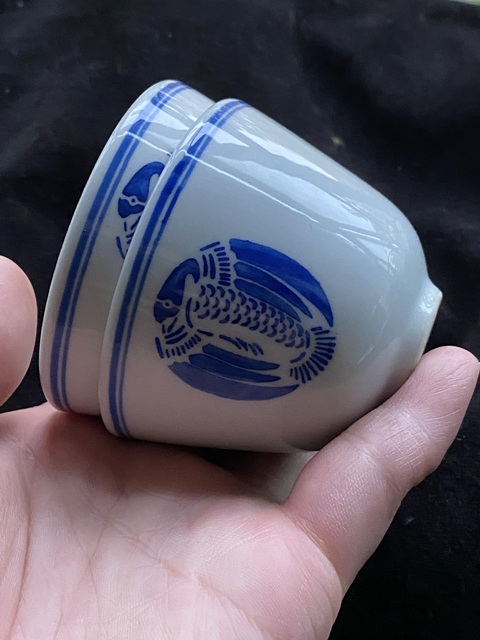 古玩陶瓷青花團鶴紋仰鐘杯真品鑒賞圖