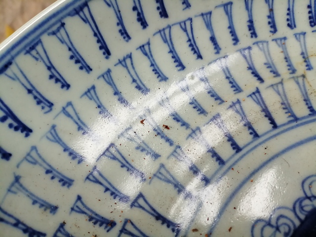 古玩陶瓷清中期?梵文萬壽?青花盤拍賣，當前價格4500元