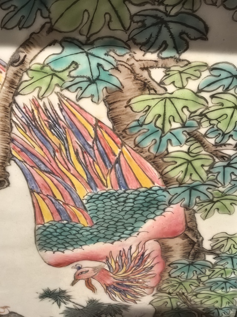 古玩陶瓷粉彩引鳳圖瓷板真品鑒賞圖