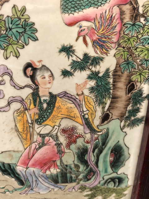 古玩陶瓷粉彩引鳳圖瓷板真品鑒賞圖