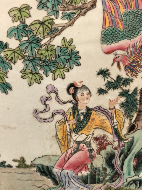 古玩陶瓷粉彩引鳳圖瓷板真品鑒賞圖