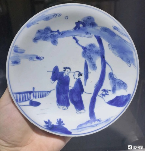 古玩陶瓷白蛇傳青花盤真品鑒賞圖