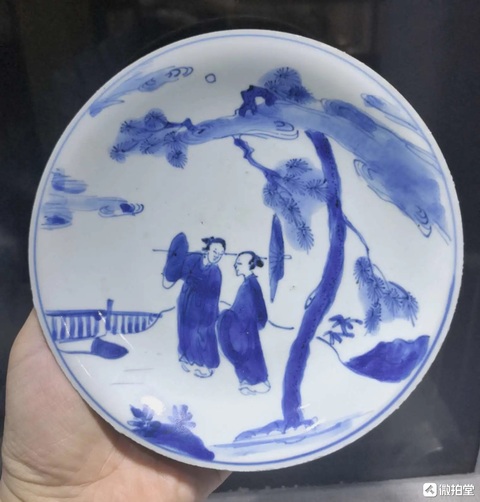 古玩陶瓷白蛇傳青花盤真品鑒賞圖