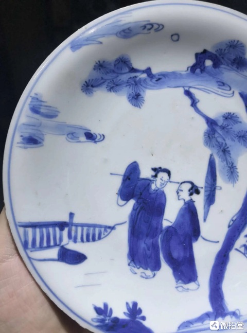 古玩陶瓷白蛇傳青花盤真品鑒賞圖