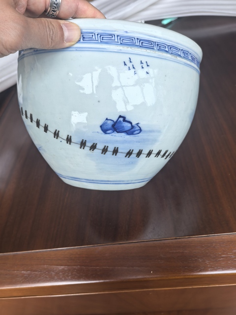 古玩陶瓷青花風(fēng)景人物紋卷缸真品鑒賞圖