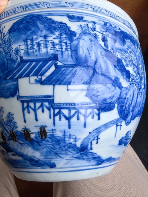 古玩陶瓷青花風(fēng)景人物紋卷缸真品鑒賞圖