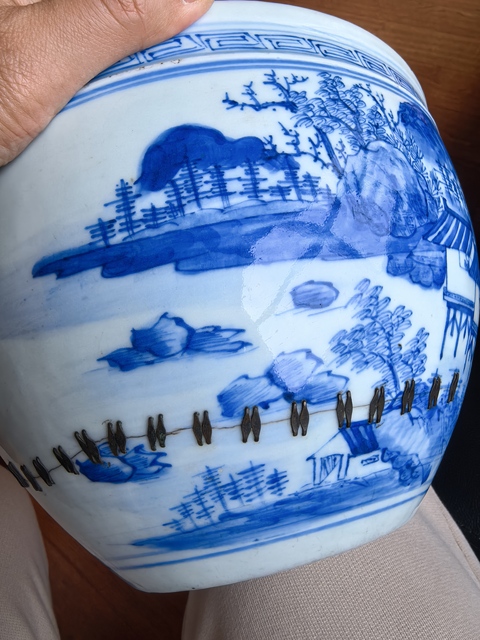 古玩陶瓷青花風(fēng)景人物紋卷缸真品鑒賞圖