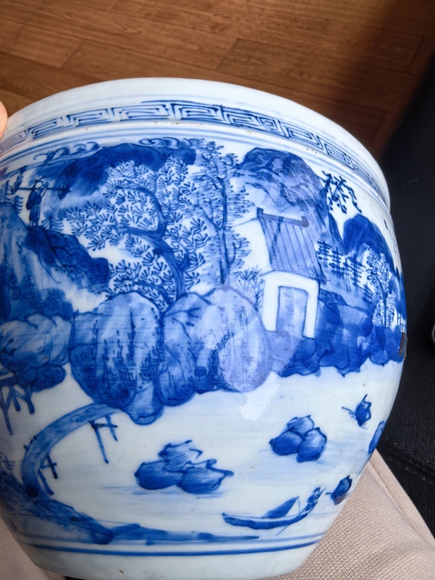 古玩陶瓷青花風(fēng)景人物紋卷缸真品鑒賞圖