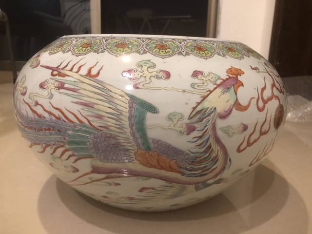 古玩陶瓷粉彩龍紋洗真品鑒賞圖