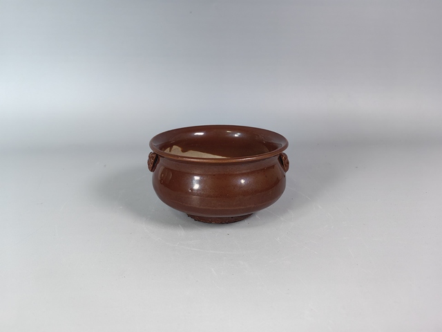 古玩陶瓷清中紫金釉獸耳羅漢爐真品鑒賞圖