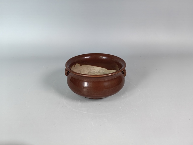 古玩陶瓷清中紫金釉獸耳羅漢爐真品鑒賞圖