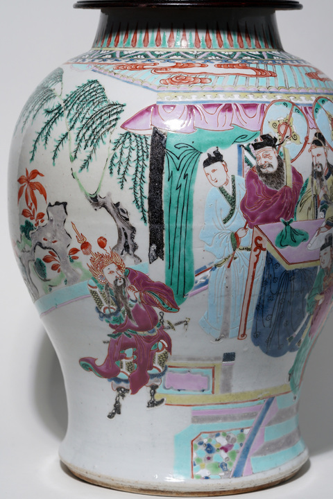 古玩陶瓷人物紋粉彩將軍罐真品鑒賞圖