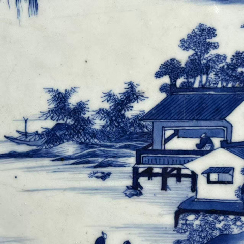 古玩陶瓷山水紋青花瓷板畫真品鑒賞圖