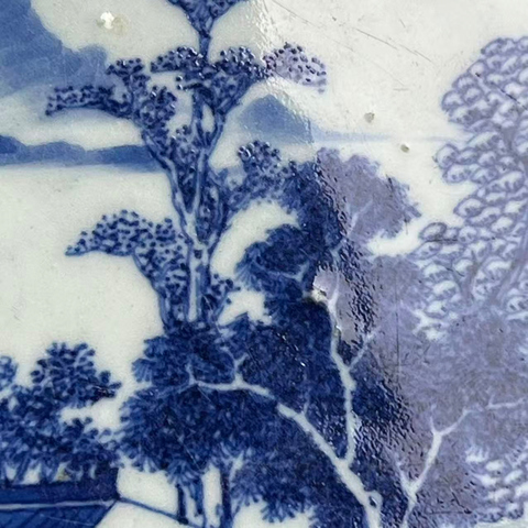 古玩陶瓷山水紋青花瓷板畫真品鑒賞圖