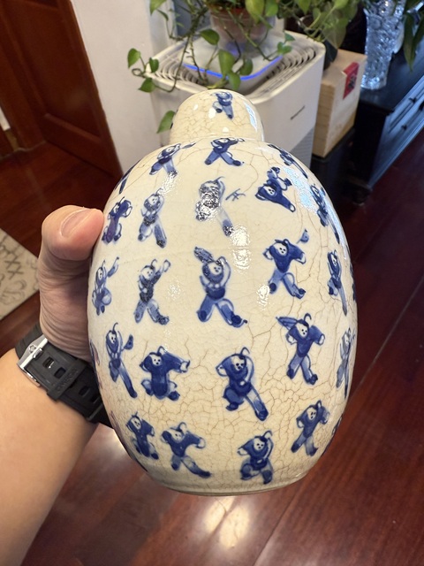 古玩陶瓷煨瓷青花嬰戲圖蓋罐真品鑒賞圖