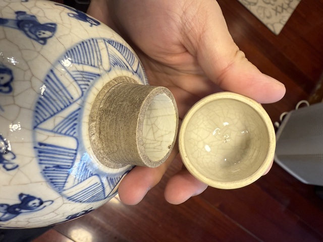 古玩陶瓷煨瓷青花嬰戲圖蓋罐真品鑒賞圖