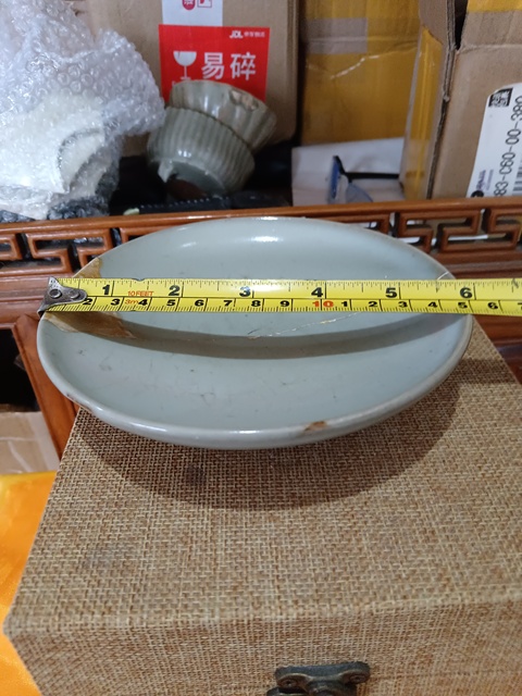 古玩陶瓷罕見宋五大名窯之一鈞窯天青釉賞盤拍賣，當前價格3800元