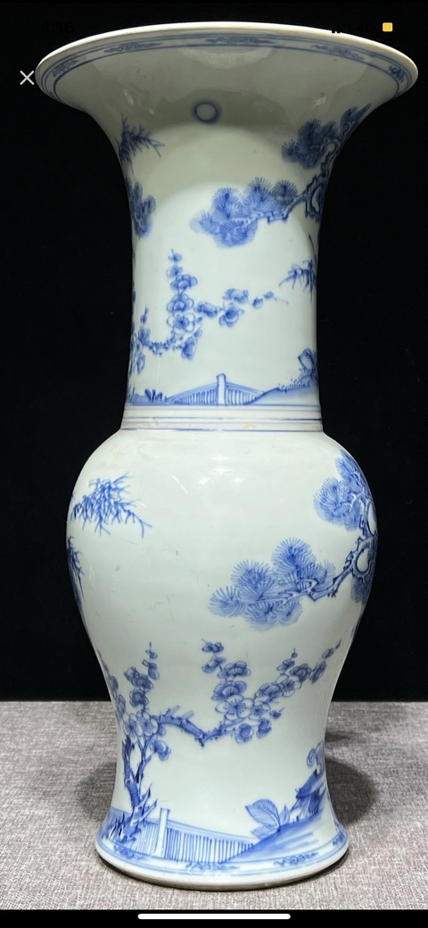 古玩陶瓷歲寒三友松竹梅青花鳳尾尊真品鑒賞圖