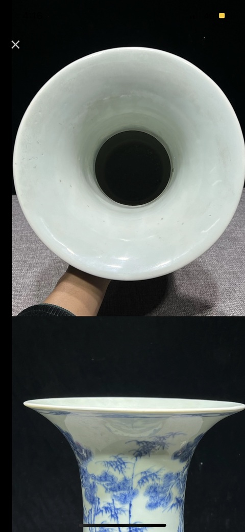 古玩陶瓷歲寒三友松竹梅青花鳳尾尊真品鑒賞圖