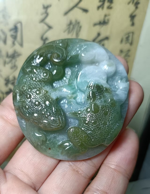 古玩玉器翡翠雕“金蟾掛牌”拍賣，當前價格500元