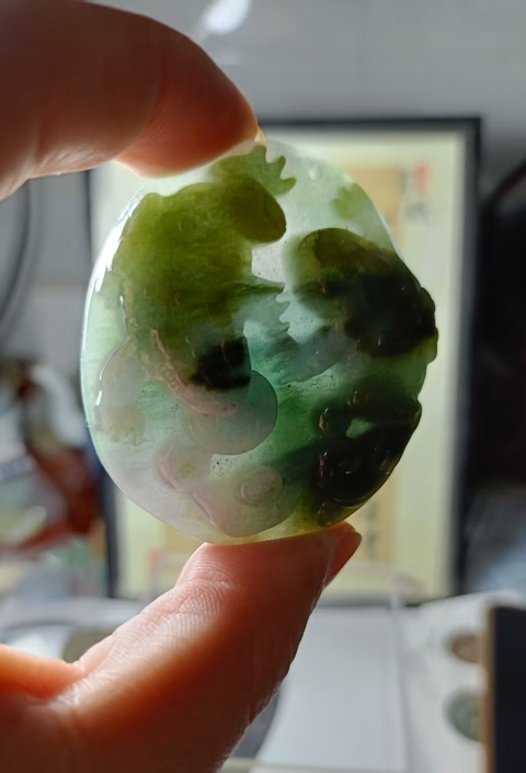 古玩玉器翡翠雕“金蟾掛牌”拍賣，當前價格500元