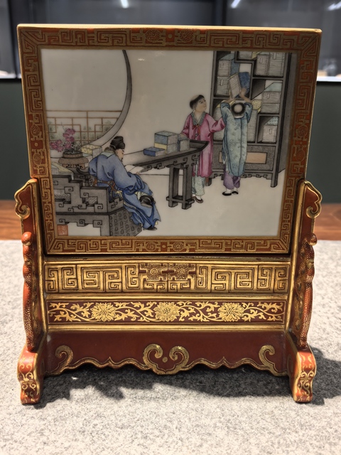 古玩陶瓷粉彩仕女人物插屏真品鑒賞圖