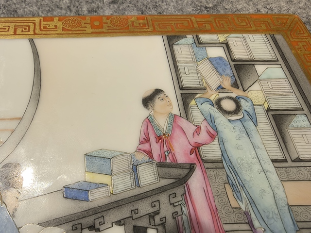 古玩陶瓷粉彩仕女人物插屏真品鑒賞圖