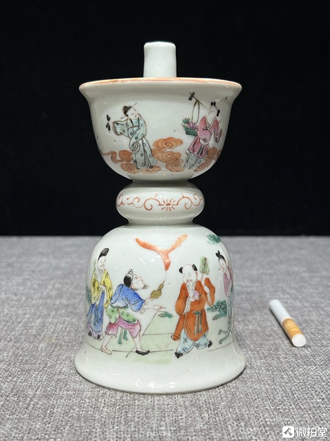 古玩陶瓷粉彩八仙人物燭臺真品鑒賞圖