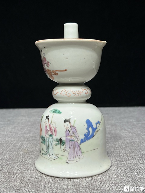古玩陶瓷粉彩八仙人物燭臺真品鑒賞圖